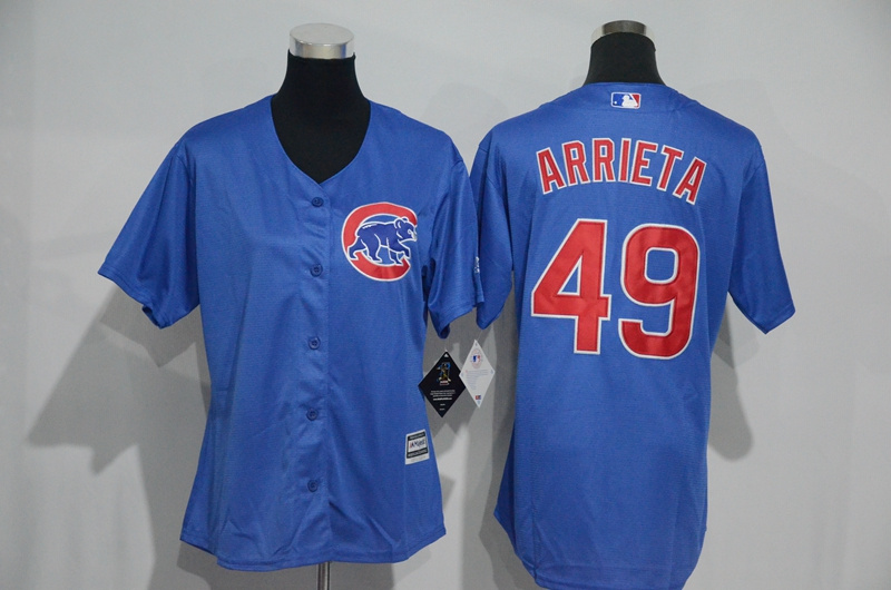 Womens 2017 MLB Chicago Cubs #49 Arrieta Blue Jerseys->women mlb jersey->Women Jersey